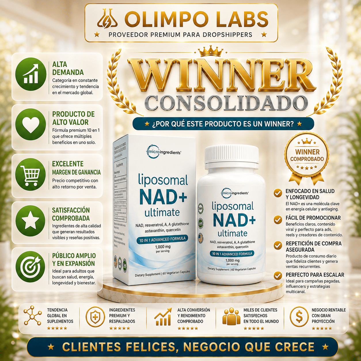NAD+ Liposomal Ultimate Premium - frasco de 60 cápsulas MASMA PERÚ